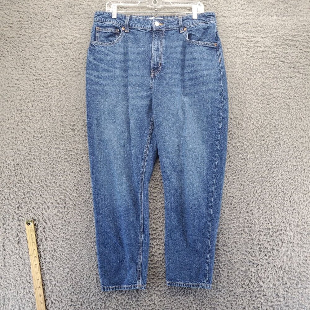 H&M Jeans Womens Size 14 Blue Relaxed Cropped Fit High-Rise Denim Pants Stretch